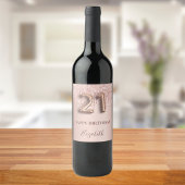 21e verjaardag roos gouden glitter roze ballonstij wijn etiket