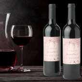 21e verjaardag roos gouden glitter roze sterren wijn etiket