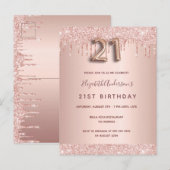 21e verjaardag roos gouden glitter roze uitnodigin briefkaart (Voorkant / Achterkant)