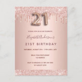 21e verjaardag roos gouden glitter roze uitnodigin briefkaart (Voorkant)