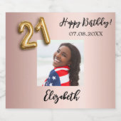 21e verjaardag roos gouden roze foto sparkling wijnetiket (Enkel label)