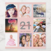 21e verjaardag roos gouden roze fotocollage wijn etiket (Enkel label)