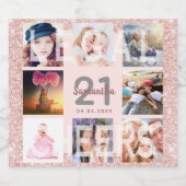 21e verjaardag roos gouden roze glitter foto legaa sparkling wijnetiket (Enkel label)