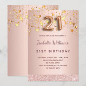 21e verjaardag roos gouden roze sterren ballonscri kaart (Voorkant / Achterkant)