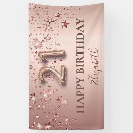 21e verjaardag roos gouden roze sterren ballonscri spandoek (Verticaal)