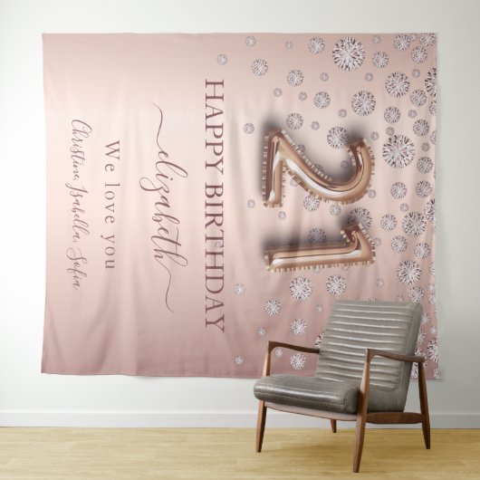 21e verjaardag roos gouden ruziezoekers vrienden wandkleed (In Situ (horizontaal))