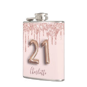 21e verjaardag roos gouden zwarte glitter druppeln heupfles (Links)