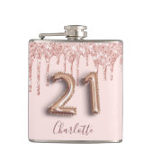 21e verjaardag roos gouden zwarte glitter druppeln heupfles (Voorkant)