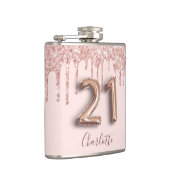 21e verjaardag roos gouden zwarte glitter druppeln heupfles (Rechts)