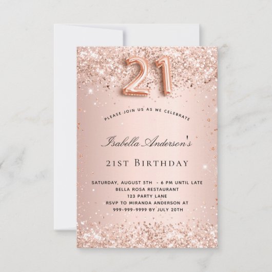 21e verjaardag roos gouden zwarte glitter kaart (Voorkant)