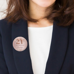 21e verjaardag roos gouden zwarte glitter naam tag ronde button 3,2 cm