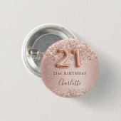 21e verjaardag roos gouden zwarte glitter naam tag ronde button 3,2 cm (Voorkant /achterkant)