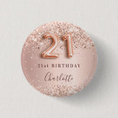 21e verjaardag roos gouden zwarte glitter naam tag ronde button 3,2 cm (Voorkant)