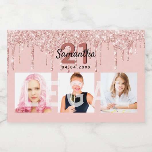 21e verjaardag roos gouden zwarte juridische glitt sparkling wijnetiket (Enkel label)