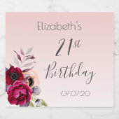 21e verjaardag roos gouden zwarte roze florale blo sparkling wijnetiket (Enkel label)