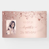 21e verjaardag roos gouden zwarte sterren foto spandoek (Horizontaal)