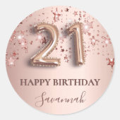 21e verjaardag roos gouden zwarte sterren naam ronde sticker (Voorkant)