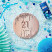 21e verjaardag Roos goudglitterdruppels Papieren Bordje (Feest)