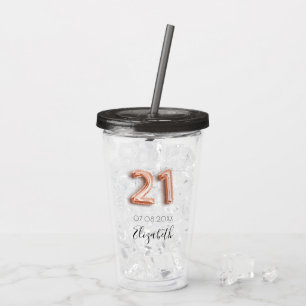 21e verjaardag roos goudnaam acryl drinkbeker