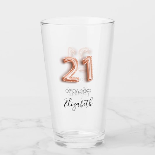 21e verjaardag roos goudnaam glas (Voorkant)