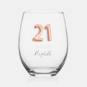 21e verjaardag roos goudnaam wijnglas zonder voet (Voorkant)