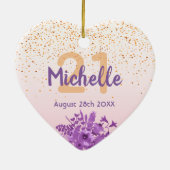 21e verjaardag roos goudroze floralnaam keramisch ornament (Achterkant)