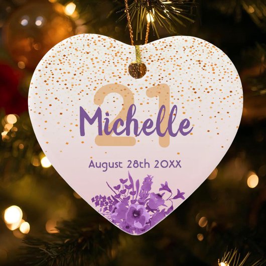 21e verjaardag roos goudroze floralnaam keramisch ornament