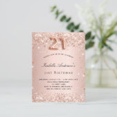 21e verjaardag roos goudzige glitterstof uitnodiging briefkaart (Staand voorkant)