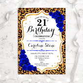 21e verjaardag - Royal Blue Gold Leopard Print Kaart