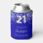 21e verjaardag royal blue Silver glitter name Blikjeskoeler (Blikje Voorkant)