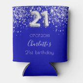 21e verjaardag royal blue Silver glitter name Blikjeskoeler (Voorkant)