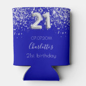 21e verjaardag royal blue Silver glitter name Blikjeskoeler (Achterkant)