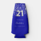 21e verjaardag royal blue Silver glitter name Flesjeskoeler (Voorkant)