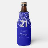 21e verjaardag royal blue Silver glitter name Flesjeskoeler (Fles Voorkant)