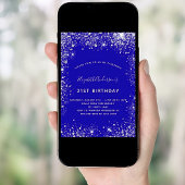 21e verjaardag royal blue zilver glitter kaart