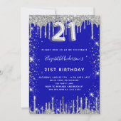21e verjaardag royal blue zilver glitter stof glam kaart (Voorkant)