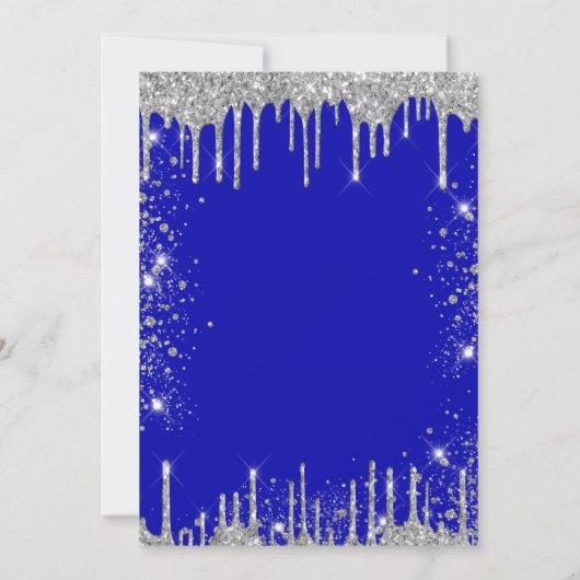 21e verjaardag royal blue zilver glitter stof glam kaart (Achterkant)