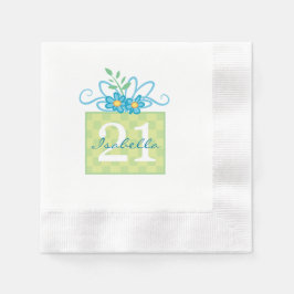 21e Verjaardag Roze Blauwe Cake Aangepaste Naam Servet