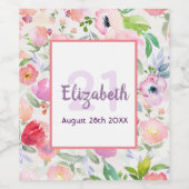 21e verjaardag roze bloemen naam wijn etiket (Enkel label)