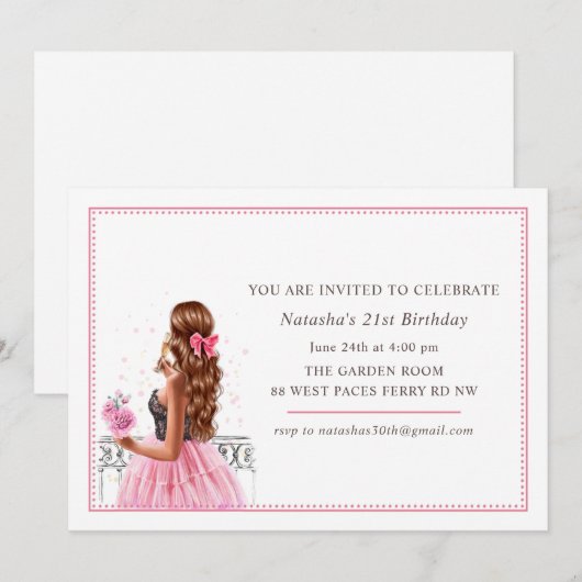 21e verjaardag roze champagne kaart (Voorkant / Achterkant)