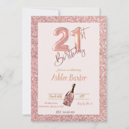 21e verjaardag roze champagne roze glitter kaart
