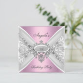 21e verjaardag Roze Elegant Silver White Kaart (Staand voorkant)