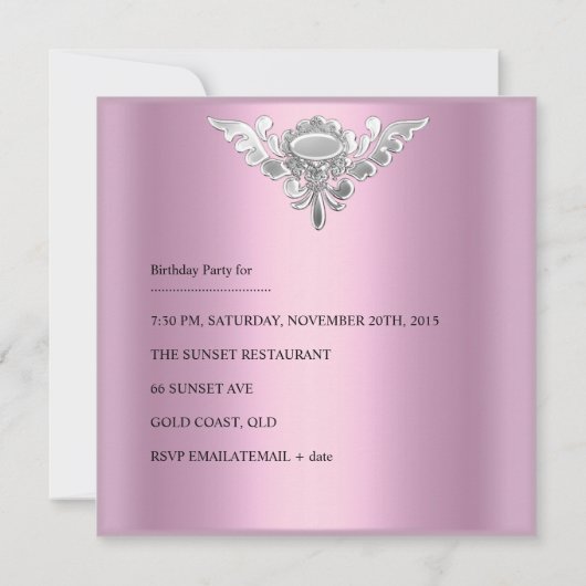 21e verjaardag Roze Elegant Silver White Kaart (Achterkant)