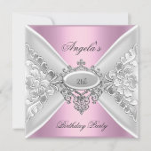 21e verjaardag Roze Elegant Silver White Kaart (Voorkant)