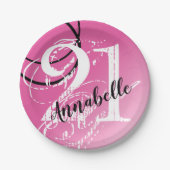 21e verjaardag Roze Elegante Abstract papier Borde Papieren Bordje (Voorkant)