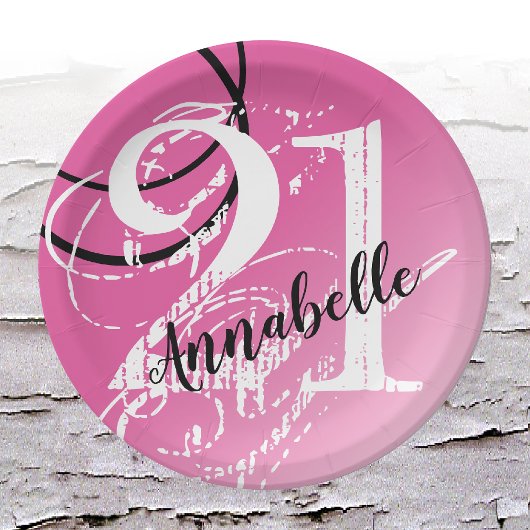 21e verjaardag Roze Elegante Abstract papier Borde Papieren Bordje