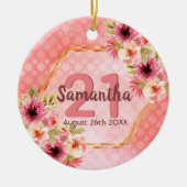 21e verjaardag roze floralen gouden geometrische n keramisch ornament (Voorkant)