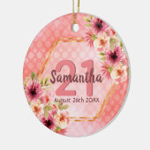 21e verjaardag roze floralen gouden geometrische n keramisch ornament (Links)