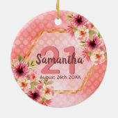 21e verjaardag roze floralen gouden geometrische n keramisch ornament (Achterkant)