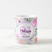 21e verjaardag roze floralennaam koffiemok (Center)